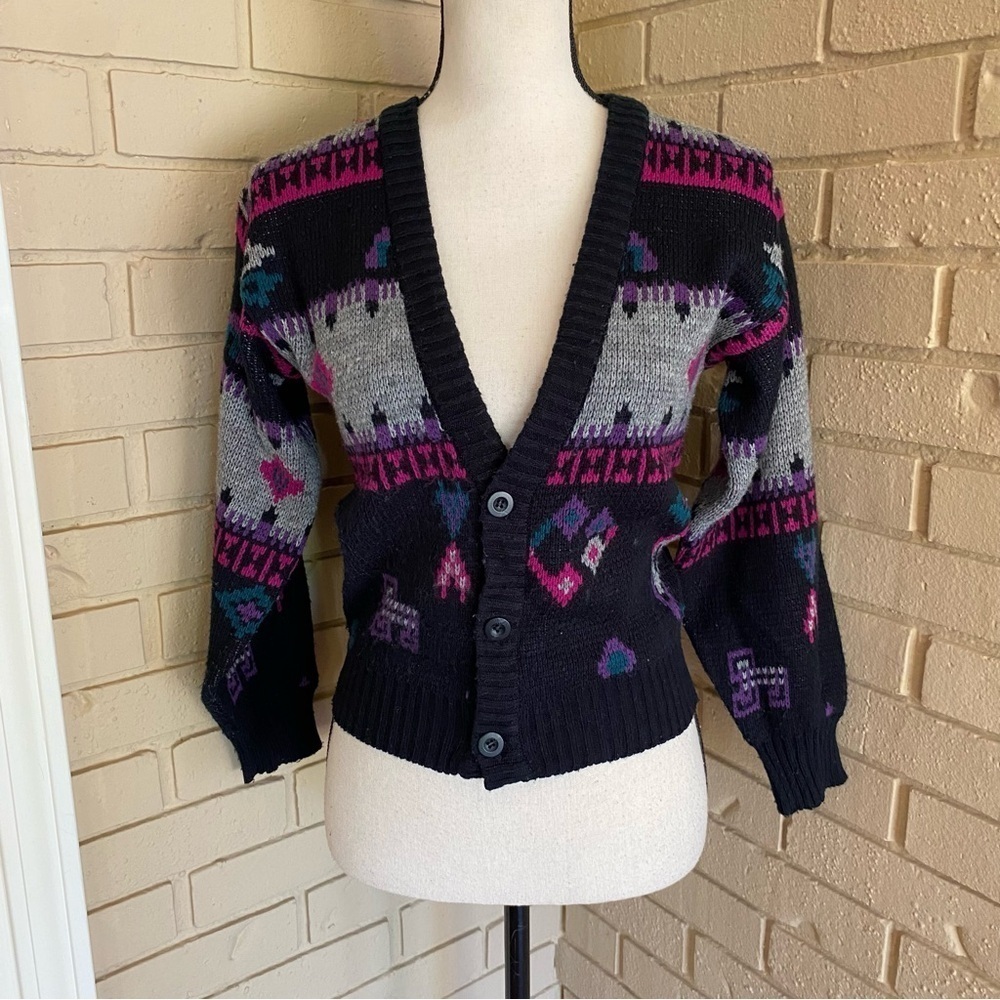 Michael Gerald Vintage Western Aztec Pattern Button Down V-Neck Cardigan Small S